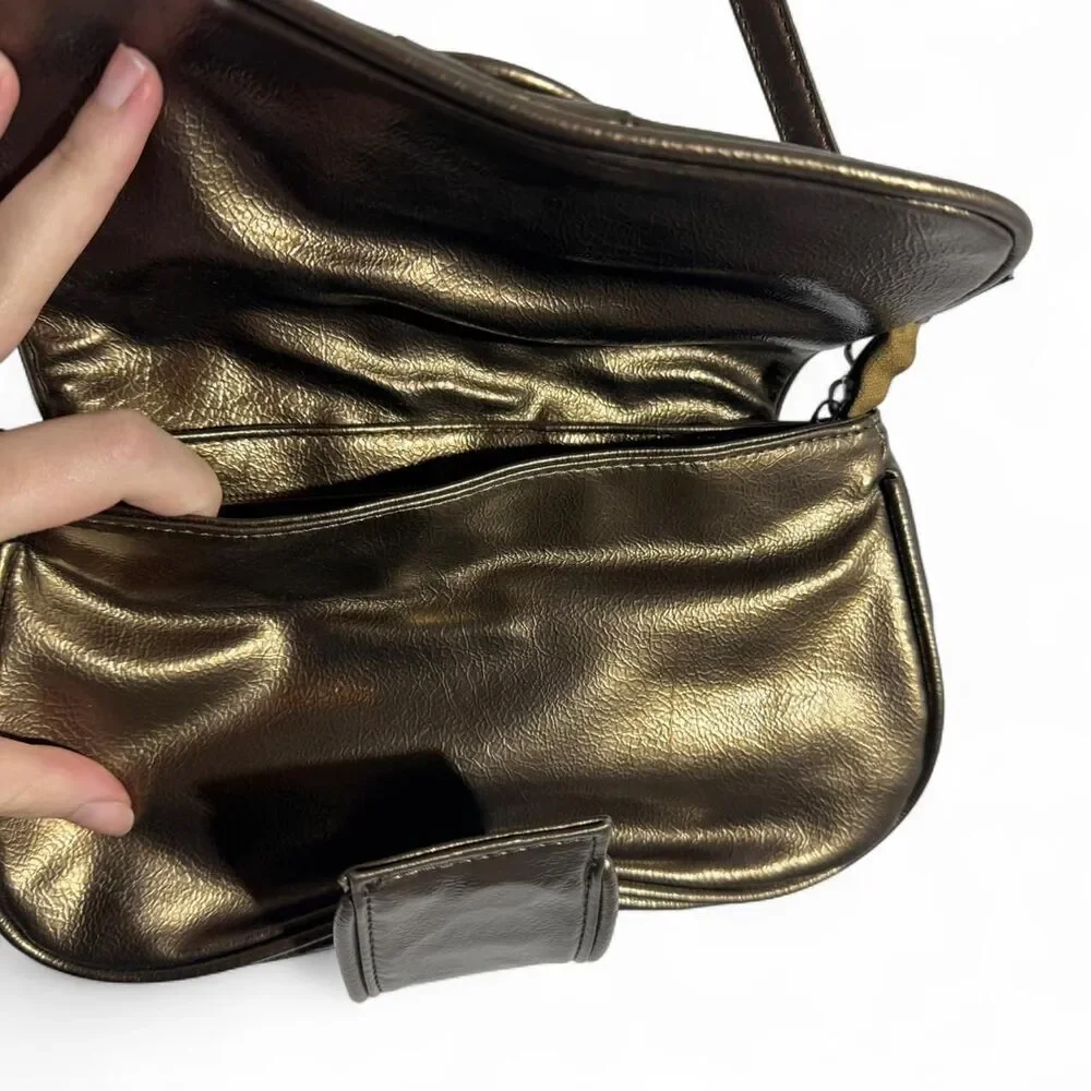 ✨ Y2K STATEMENT Bronze Metallic Ruched Shoulder Bag ✨ PERFECT CONDITION